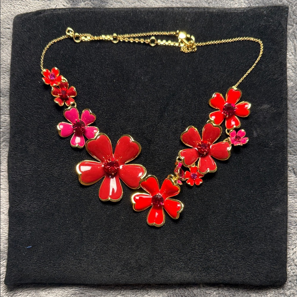 kate spade Red & Pink Enamel Floral Statement Necklace for Spring